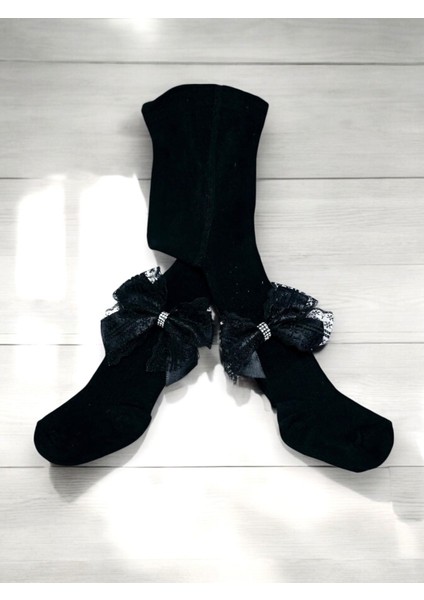 Taşlı Fiyonklu Çocuk Koton Külotlu Çorap