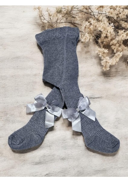 Taşlı Fiyonklu Çocuk Koton Külotlu Çorap