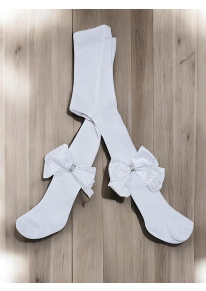 Taşlı Fiyonklu Çocuk Koton Külotlu Çorap