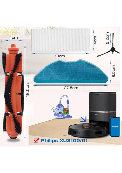 Philips Homerun 3000 Serisi XU3000/01 XU3000/02 Için Yedek Parça Seti Robot Süpürge