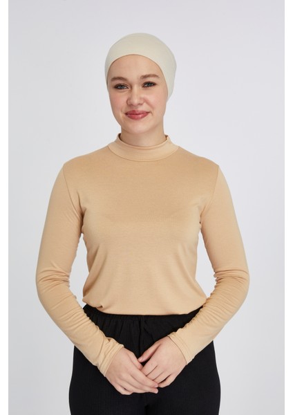 Manolyaşal Hafif Uzun Kollu Balıkçı Yakalı Organik Kadın Body - Koyu Bej - L-XL indirimleri
