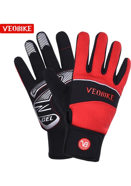 BG103KIRMIZI Stil Xl Boyutu Veobike Dokunmatik Ekran Bisiklet Eldiveni Tam Parmak Kalın Polar Motosiklet Mtb Bisiklet Eldiven Bisiklet Eldiveni Kadın Guantes Ciclismo (Yurt Dışından)