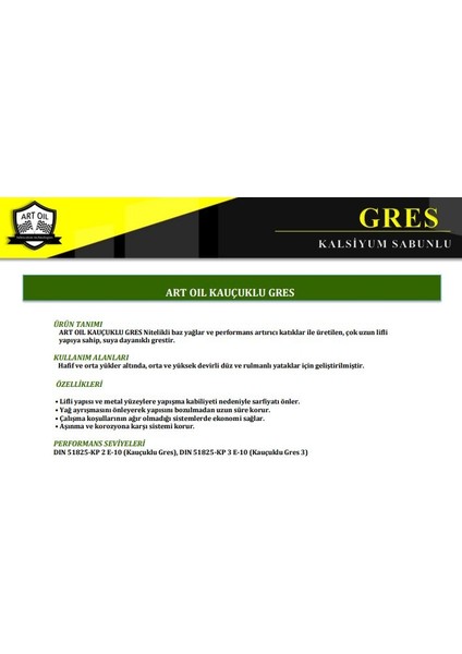 Art Oıl Kauçuklu Gres Yeşil Gres 0,9Kg fiyatları