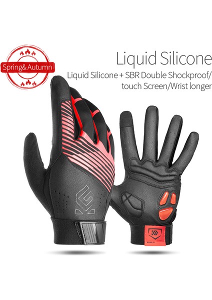 Kırmızı Stil Xxl Erkek Profesyonel Bisiklet Eldiveni Kış Jel Sıvı Silikon Yol Bisikleti Eldiven Tam Parmak Kaymaz Darbeye Dayanıklı Bisiklet Eldivenleri (Yurt Dışından)
