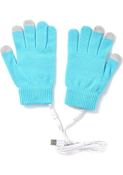 Mavi Stil USB Isıtmalı Eldiven Kış Eldivenler Kadın Dokunmatik Ekran 5V Isıtma Örgü Eldiven El Isıtıcı Termal Eldiven Dokunmatik Ekran ile (Yurt Dışından)