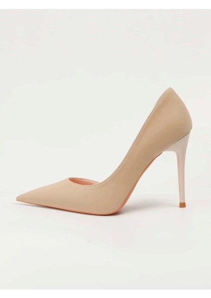 Kadın Nude Ten Süet Asimetrik 9cm Ince Topuklu Yanı Yırtmaçlı Stiletto Klasik Topuklu Ayakkabı modelleri