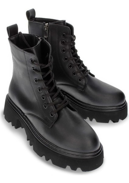 Kadın Kalın Tabanlı Günlük Postal Bot Fermuarlı Bağcıklı Tam Kalıp Kısa Bot