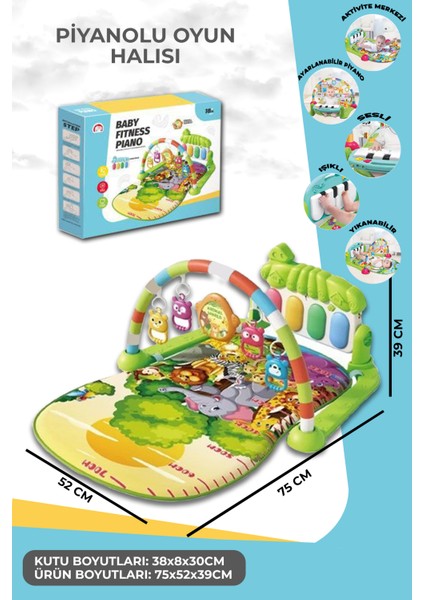 Piyanolu Eğitici Bebek Oyun Halısı ( Jimnastik Merkezi Çıngıraklı Zeka Geliştirici)