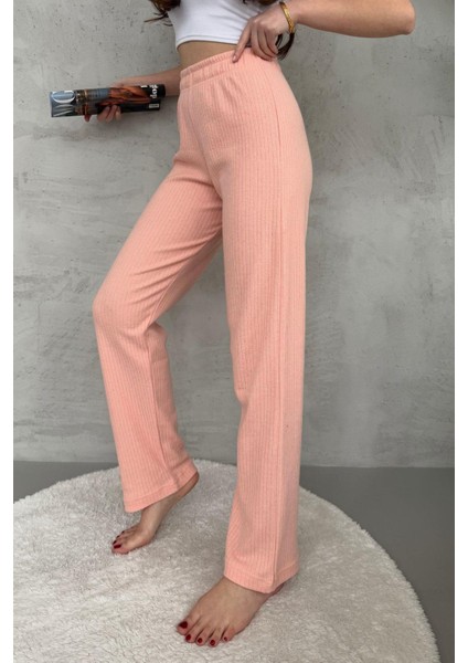 Kadın Yavruağzı Yüksek Bel Fitilli Bol Paça Günlük Ince Eşofman Altı Pijama