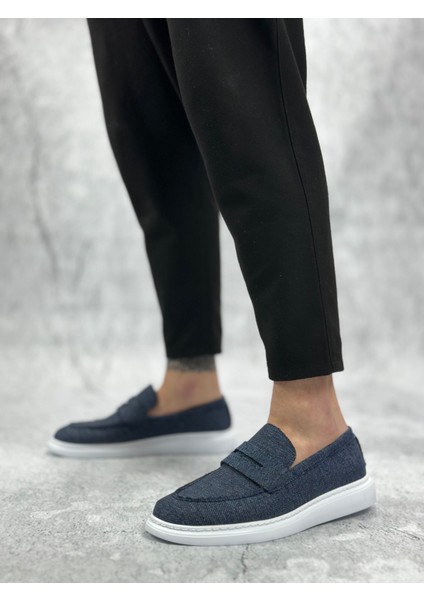 BA0355 Bağcıksız Keten Lacivert Klasik Corcik Erkek Ayakkabı modelleri