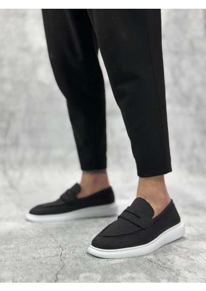 BA0355 Bağcıksız Keten Siyah Klasik Corcik Erkek Ayakkabı modelleri