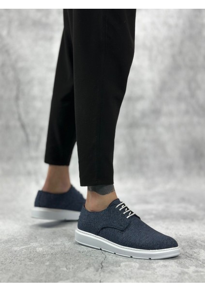 BA0003 Bağcıklı Klasik Spor Keten Lacivert Beyaz Taban Casual Erkek Ayakkabı modelleri