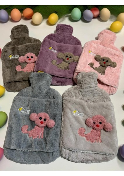 Peluş Kılıflı Köpek Emojili Sıcak Su Torbası 2 lt Cepli El Geçmeli Sıcak Su Torbası