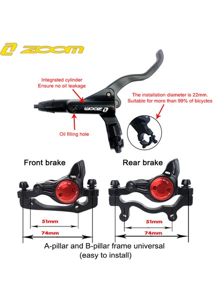 2 Adet 160MM Tarzı Zoom HB-875 Dağ Bisikleti Hidrolik Disk Fren Ön & Arka Bisiklet Fren Mtb Yağ Basınç Fren Kaliper (Yurt Dışından)