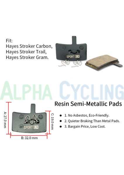Hayes Stroker Trial, Stroker Carbon, Stroker Gram Kaliper, Sport Ex Class, Reçine Için 4 Çift Bisiklet Fren Balatası (Yurt Dışından)