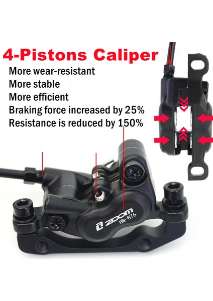 Siyah Sol Arka Stil Zoom HB876 Dört Piston Dağ Bisikleti Hidrolik Disk Fren Seti 4-Piston Mtb Yağ Basınç Fren Balata mm Bisiklet Freni (Yurt Dışından)