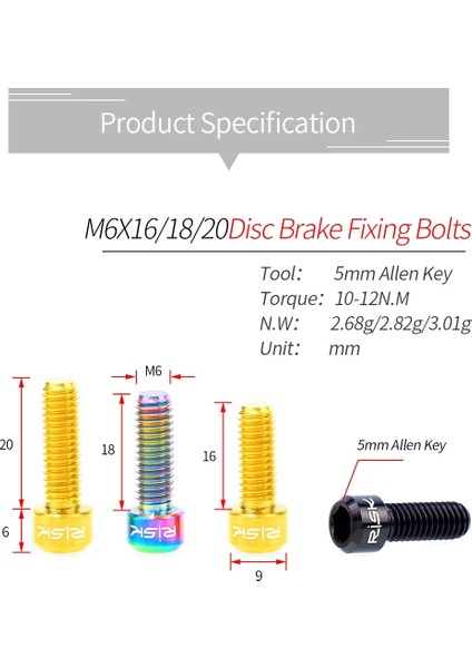 M6X16 Altın Tarzı Risk Bisiklet Disk Fren Kelepçe Vida Titanyum Ti Alaşımı Mtb Dağ Bisikleti Fren Vidası (Yurt Dışından)