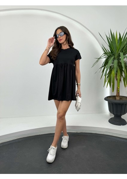Siyah Kısa Kollu Basıc Elbise