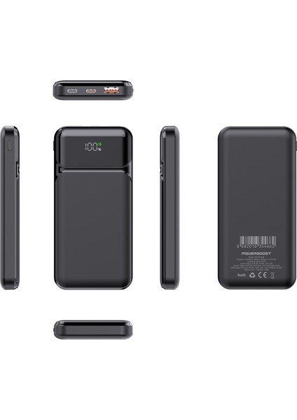 Nıght 105B 10000MAH PD20W HSC22.5W LCD Siyah Taşınabilir Şarj Cihazı Powerbank
