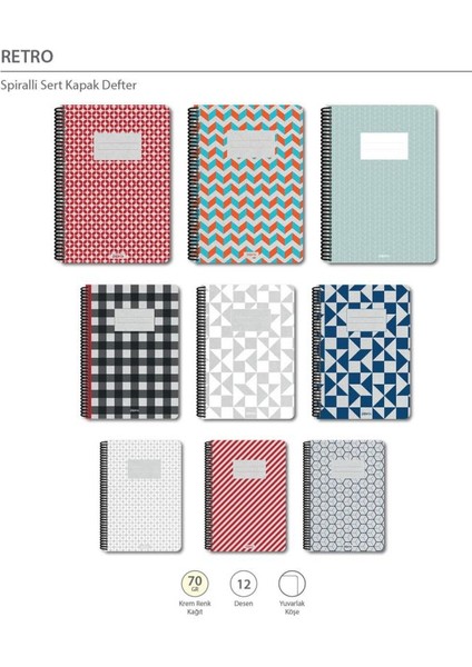 Retro Spr.sert Kapak 19X27 80 Yp Kareli Defter