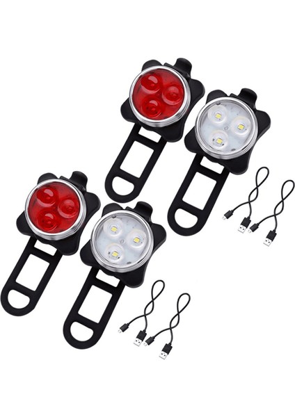 4x Açık Bisiklet Su Geçirmez Cob 3 LED USB Şarj Edilebilir 4 Mod Bisiklet Gece Sürüş Ön Far Lambası ve Arka Kuyruk Lambası (Yurt Dışından)