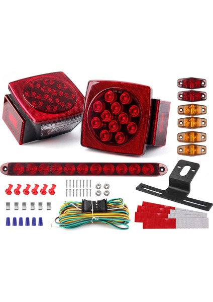 Römork LED Işık Kiti, Kare LED Durdurma Dönüş Kuyruk Fren Plaka Kablo Demeti / Işaret Işıkları ile Koşu Işıkları (Yurt Dışından)