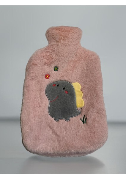 Peluş Kılıflı Dinazor Emojili Sıcak Su Torbası 2 lt Cepli El Geçmeli Sıcak Su Torbası