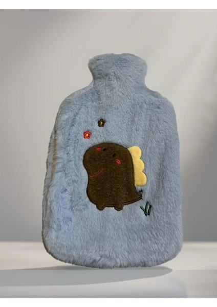 Peluş Kılıflı Dinazor Emojili Sıcak Su Torbası 2 lt Cepli El Geçmeli Sıcak Su Torbası