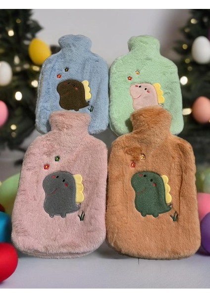 Peluş Kılıflı Dinazor Emojili Sıcak Su Torbası 2 lt Cepli El Geçmeli Sıcak Su Torbası