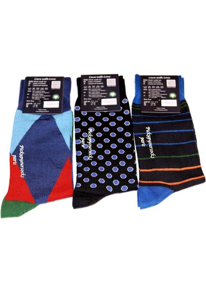 Pick Up Your Socks Organik, Pamuklu, Dikişsiz, Özel Tasarım Erkek Çorap. 41-46 Beden. 3 Adet