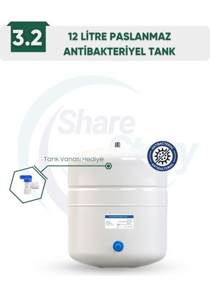 3.2g 12 Litre Paslanmaz Çelik Su Deposu – Su Arıtma Tankı + Tank Vanası fiyatları