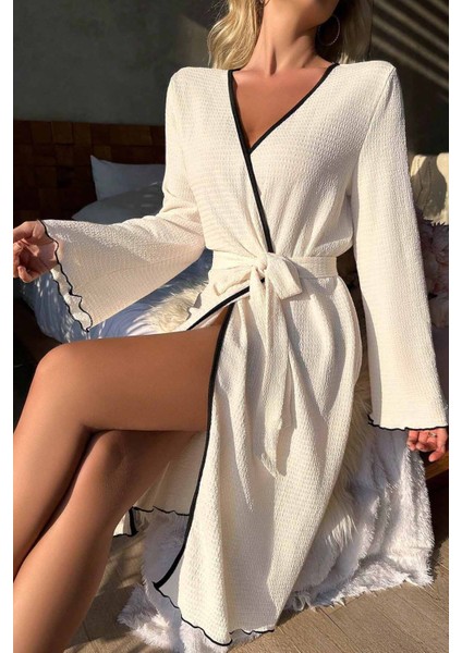 Özel Örme Kumaş Önden Bağlamalı Robdeşambr