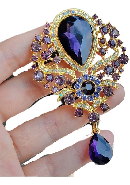 Avrupa ve Amerikan Yeni Moda Retro Tarzı Kristal Broş Alaşım Kakma Taklidi Broş Renk Kolye Korsaj Giyim (Yurt Dışından)