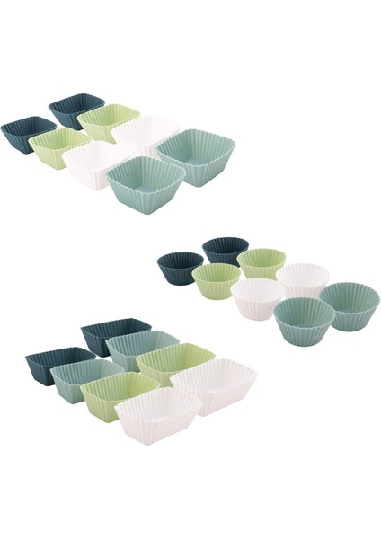 Silikon Kek Kapları, 24'lü Paket Tekrar Kullanılabilir Pişirme Kapları, 3 Şekilli Kek Kapları Pasta Kek Kalıpları, Öğle Yemeği Kutusu Ayırıcıları (Yurt Dışından)