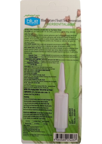 Herbiovital Bitkisel Köpek Damlası 4 ml ( 10-20 kg )