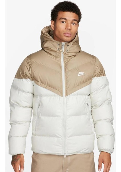 Storm Fit Windrunner Primaloft Filled Full Zip Hoodie Kısa Erkek Mont Kahverengi Beyaz