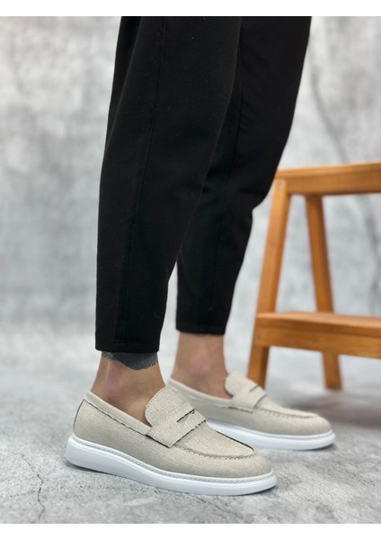 BA0355 Bağcıksız Keten Beyaz Klasik Corcik Erkek Ayakkabı modelleri
