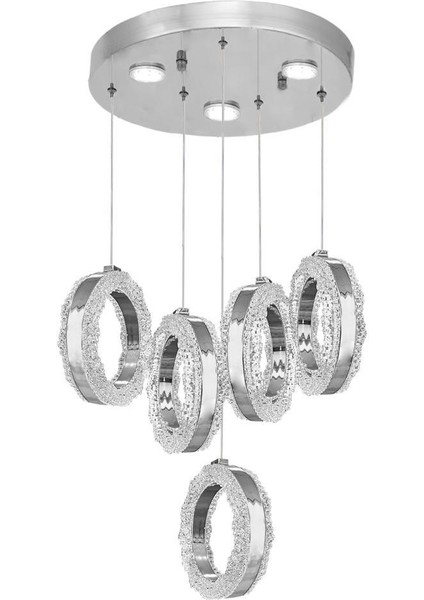 1105-4+1 5li Krom Sarkıt LED Avize(Beyaz Işık -Sarı Işık - Gün Işığı)
