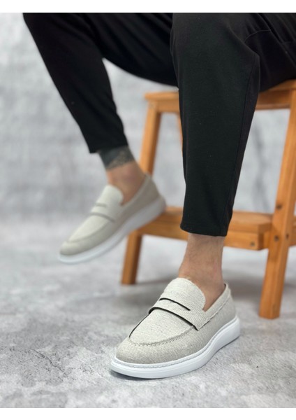 BA0355 Bağcıksız Keten Gri Klasik Corcik Erkek Ayakkabı