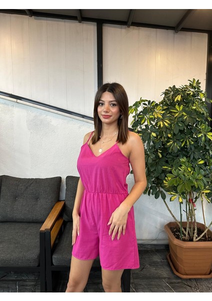 Kadın V Yaka Ip Askılı Şortlu/şort Tulum ,kadın V Yaka Ip Askılı Tulum