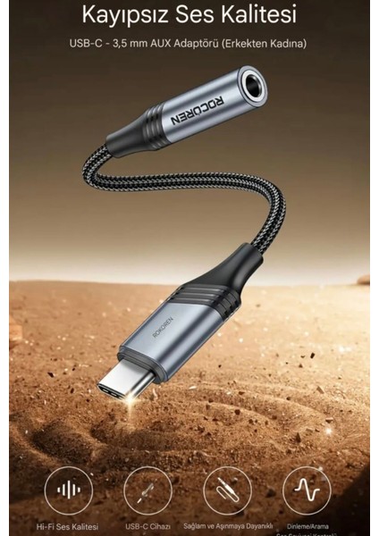 Type-C To 3.5mm Jack Aux Dac Çip+Hi-Fi Ses + Ce Lisanslı Kulaklık Çevirici Dönüştürücü Hasır Örgülü Sağlam Orjinal