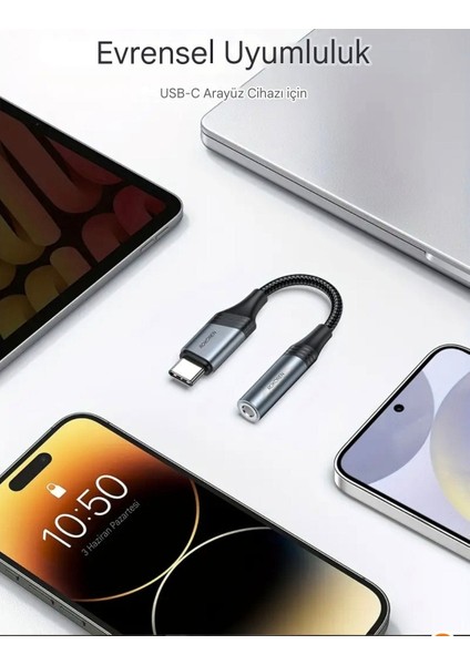 Type-C To 3.5mm Jack Aux Dac Çip+Hi-Fi Ses + Ce Lisanslı Kulaklık Çevirici Dönüştürücü Hasır Örgülü Sağlam Orjinal