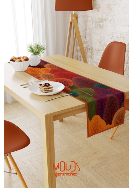 Fall Desenli Runner Masa Örtüsü Dertsiz Süet Dokulu Kumaş