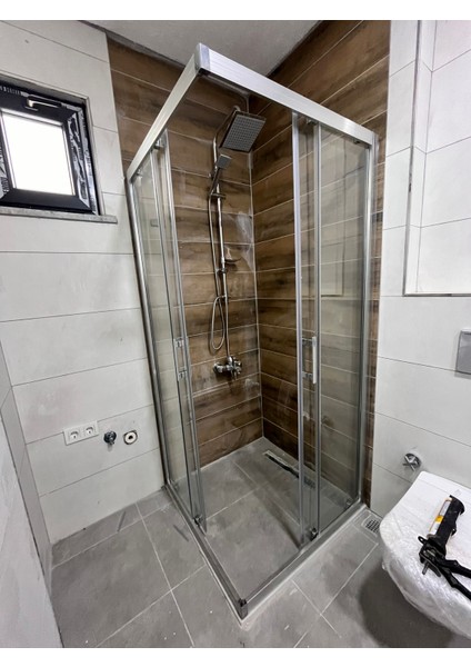 duşakabin Köşe Giriş, 5 mm Şeffaf Temperli Cam, Natural Alüminyum H:190 cm