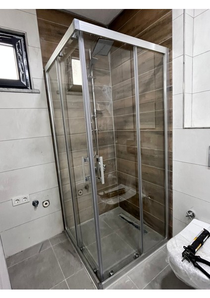 duşakabin Köşe Giriş, 5 mm Şeffaf Temperli Cam, Natural Alüminyum H:190 cm modelleri