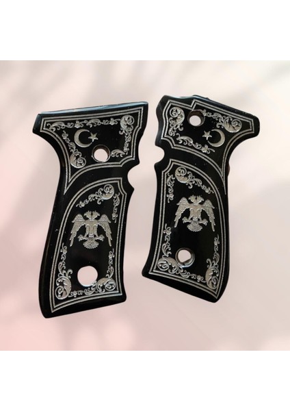 Yavuz 16 - Beretta F92 Selçuklu Kartalı Işlemeli Siyah Sedef Kabze