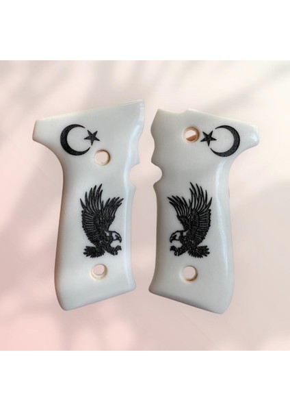 Yavuz 16 - Beretta F92 Kartal Işlemeli Beyaz Sedef Kabze