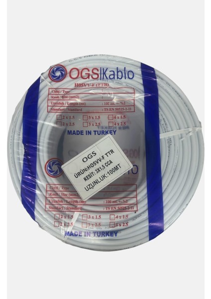3x1.5 Ttr Cca 100 mt Ogs Marka Elektrik Tesisat Kablosu