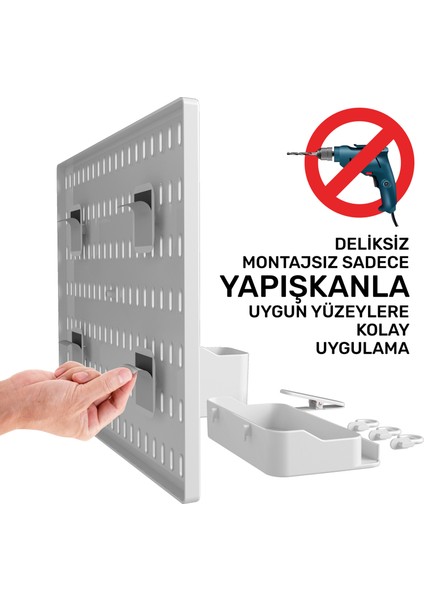 Smilesepet Çok Amaçlı Organizatör Pano Pegboard (Tek Parça) Yapışkanlı 40 cm x 28 cm Beyaz