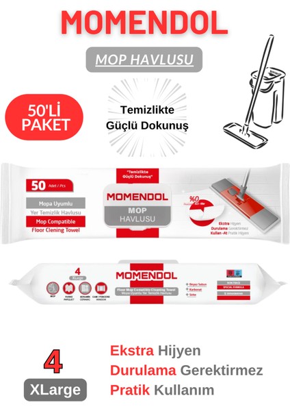 Beyaz Sabun Katkılı Mopa Uyumlu Yer-Yüzey Temizlik Havlusu 4XLarge 1x50'li (50 Yaprak)
